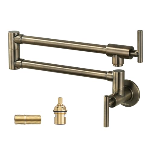 Pot Filler Faucet Green Bronze, WOWOW Brass Pot Filler Wall Mount Kitchen Stove Faucet with Double Joint Swing Arms