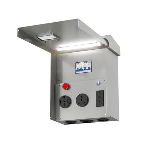 RV Outlet Box with Lighting System Current Indicator 50-30-20 Amp Trailer RV Accessories Electrical Temporary Power Panel Small Metal Sub Breaker Box