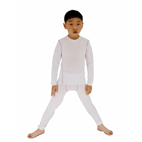 LANBAOSI Boys & Girls Long Sleeve Compression Shirts and Pant 2 Pcs Set White 14