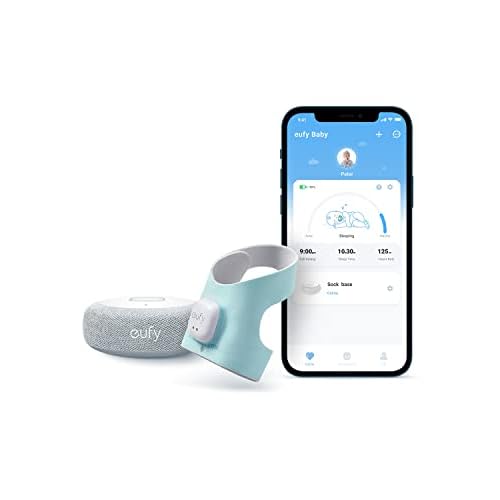 eufy Security Baby Smart Sock Baby Monitor with 2.4 GHz Wi-Fi, Track Sleep Patterns, Naps, Heart Rate, AI Cry Detection, Pan and Tilt, No Monthly Fee