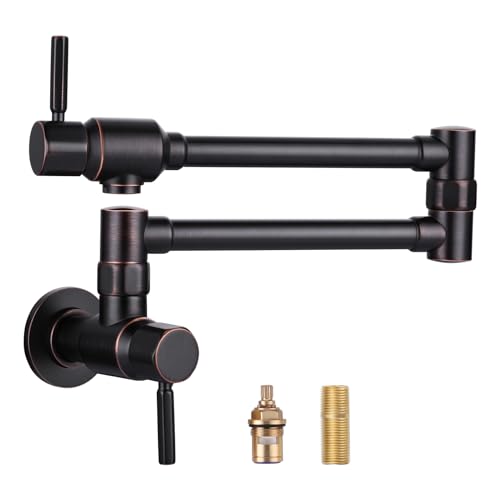Pot Filler Faucet Oil Rubbed Bronze, ALEASHA Solid Brass Made Heavy Duty Pot Filler, Wall Mount Folding Faucet 2 Handles with Double Joint Swing Arms