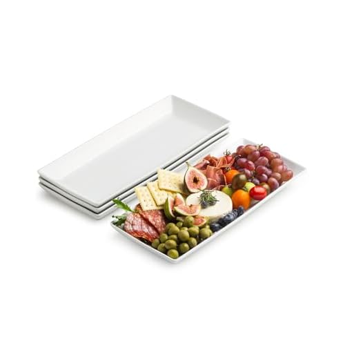 LAUCHUH Serving Platters and Tray White Serving Dishes for Entertaining 14-inch Large Rectangle Plates for Christmas, Porcelain Serving Trays for Stea