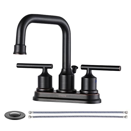 WOWOW Oil Rubbed Bronze Bathroom Faucet for Bathroom Sink Faucet 3 Hole Lavatory Faucet 2 Handle Vanity Faucet with Drain and Supply Hose Mixer Tap Hi