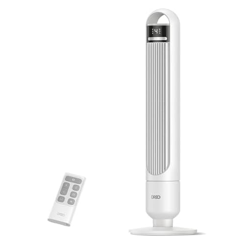 Dreo Tower Fan for Bedroom, 90° Oscillating Fan, Standing Fan with 3 Modes, 4 Speeds, 8H Timer Cooling Fans for Home, Living Room, Office, White, TF1