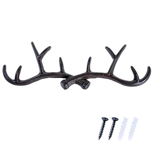 Notakia Vintage Deer Antler Decor Wall Hooks Rustic Cast Coat Hooks Wall Mounted, Vintage Cast Iron Antlers Wall Decor for Hunting Lodge, Cabin, Weste
