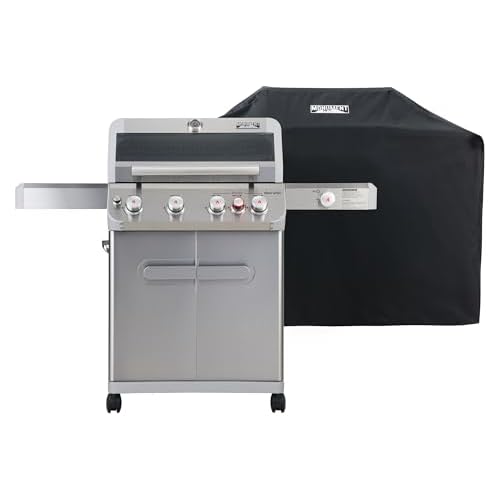 Monument Grills Outdoor Barbecue Stainless Steel 4 Burner Propane Gas Grill, 62,000 BTU Patio Garden Barbecue Grill with Side Burner, Infrared Technol