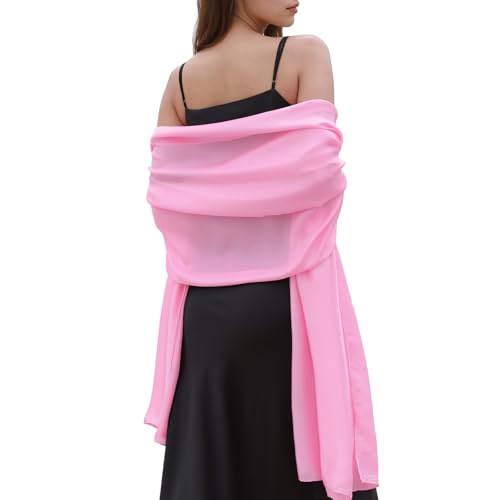 Womens Scarf Pashmina Shawls and Wraps for Evening Dresses Like Chiffon Silk Scarf for Bridal Weddings Pink-3