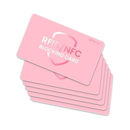 WHonor RFID Blocking Card 6 Pack, One Card Protects Entire Wallet-Purse, Debit Credit Card Protector, Anti-Theft Contactless NFC Blocker (Pink, 6 Pack