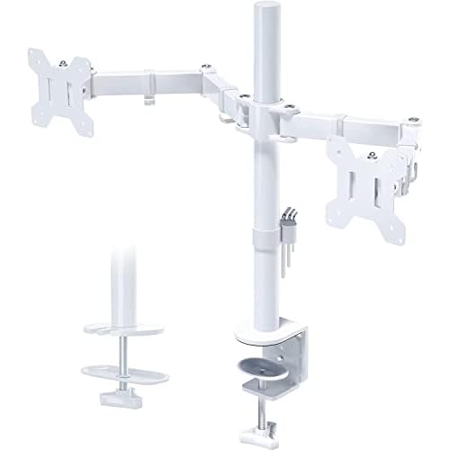 BONTEC Dual Monitor Desk Mount, Full Motion Adjustable White Monitor Stand for 13–27 Inch Screens, Heavy Duty Arms Hold 22 lbs Each, VESA 75x75-100x