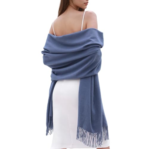 SWAT PANY Winter Scarfs for Women Pashmina Shawls and Wraps for Evening Dresses Warm Shawl Wraps for Women Weddings Blue