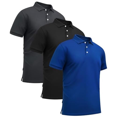 ZITY 3 Pack Mens Polo Shirts Short Sleeve Sports Moisture-Wicking Golf Shirt Business Causal Summer Tops Dark Grey+royal Blue+black 3X-Large