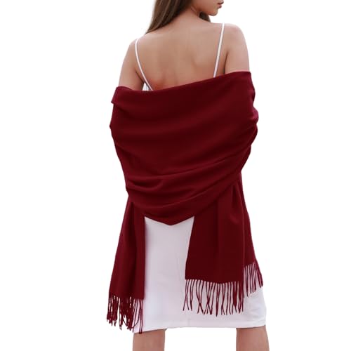 SWAT PANY Winter Scarfs for Women Pashmina Shawls and Wraps for Evening Dresses Warm Shawl Wraps for Women Weddings Wine Red