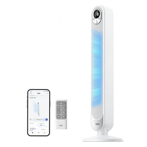 Dreo Smart Tower Fan for Bedroom, Floor Standing Bladeless Oscillating Fan with Remote, 9 Speeds, 4 Modes, 12H Timer, for Indoor Bedroom Home Office,