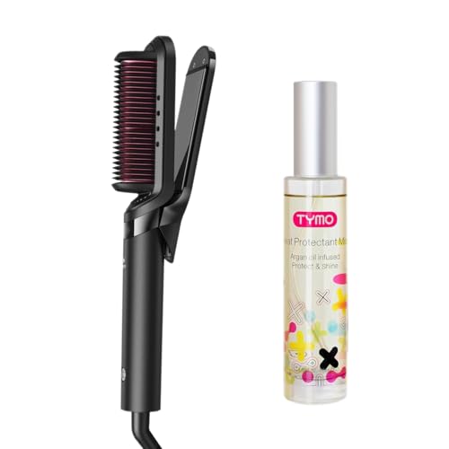 TYMO 2 in 1 Flat Iron Hair Straightener Brush + TYMO Heat Protectant Spray for Hair