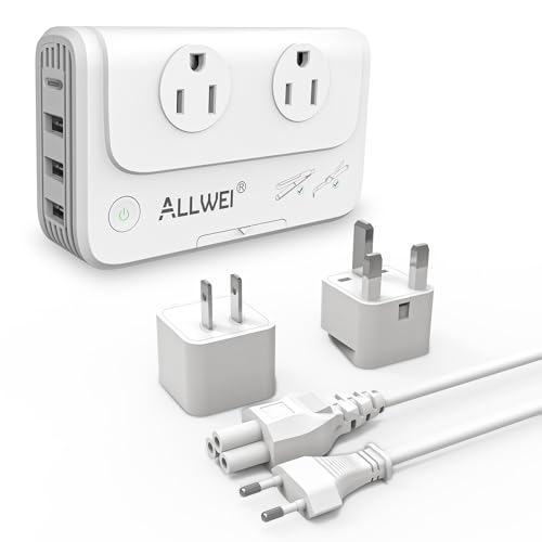 ALLWEI 220V to 110V Travel Voltage Converter us to Europe, Step Down Converter for Hair Straightener-Curling Iron, International Power Adapter for EU-