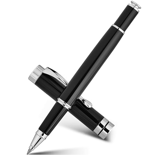 BEILUNER Ballpoint Pens, Stunning Black Chrome Ballpoint Pen with Silver Trim, Best Ball Pen Gift Set for Men & Women, Professional, Executive, Office