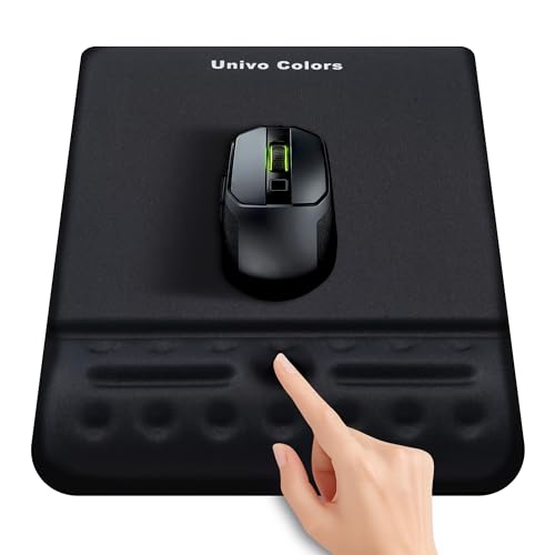 UnivoColors Black Mouse Pad with Wrist Support Ergonimic Wrist Rest Gel Wrist Pad for Mouse Computer Laptop Desk Office Gaming Desktop Non-Slip Base S