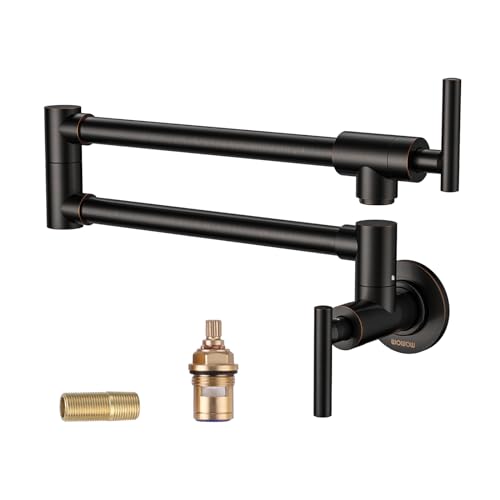 WOWOW Pot Filler Faucet Oil-Rubbed Bronze Commercial Wall Mount Stove Faucet, Brass Pot Filler Folding Faucet Over Stove, Kitchen Pot Faucet with Doub