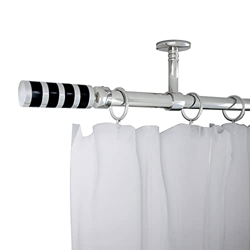 1-1-8 inch Adjustable Heavy Duty Curtain Rod, Ceiling Curtain Rods for Windows, 26 to 48 inch, Mirror Finish with Black Arylic