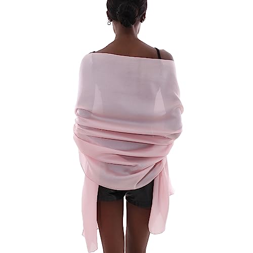 Womens Scarf Pashmina Shawls and Wraps for Evening Dresses Like Chiffon Silk Scarf for Bridal Wedding Pink-3
