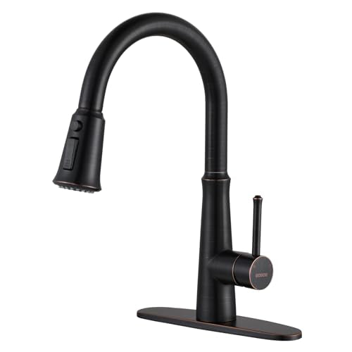 WOWOW Kitchen Faucet, 304 Stainless Steel, Oiled Rubbed Bronze, High Arc, 360 Swivel, Pull Down Sprayer, 1 Hole, Brushed Finish, RV, Modern Faucet Oil
