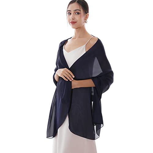 RIIQIICHY Women Shawls and Wraps for Evening Dresses Like Chiffon Silk Scarf Formal Silky Pashmina Shawls for Weddings Navy