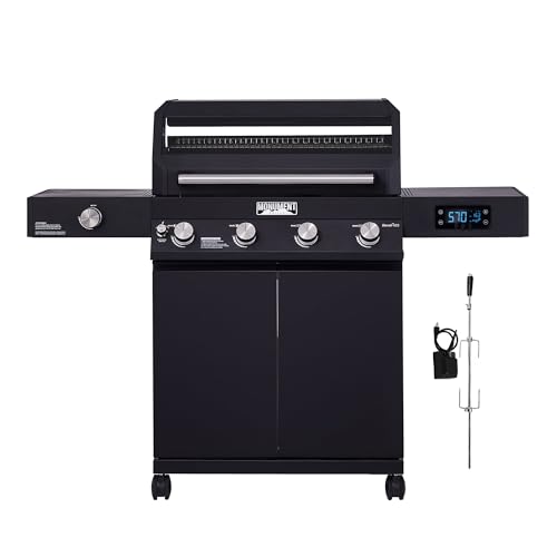 Monument Grills 4-Burner Liquid Propane Gas Smart bbq Grill Denali 425 with Stainless Steel Rotisserie Kit(2 Items) D425 with Rotisserie Kit