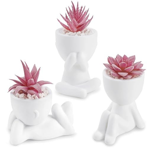 Der Rose 3 Pcs Fake Succulents Plants Artificial Pink Room Office Desk Decor for Women