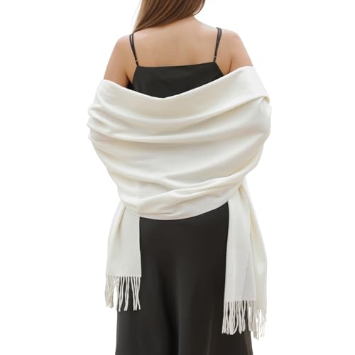 SWAT PANY Winter Scarfs for Women Pashmina Shawls and Wraps for Evening Dresses Warm Shawl Wraps for Women Weddings Ivory