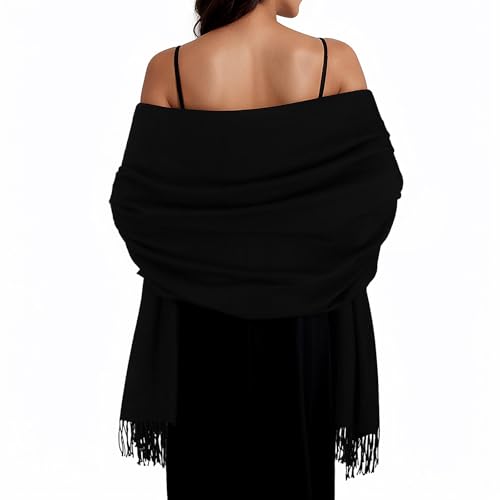 Women Winter Scarf Pashmina Shawls and Wraps for Evening Dresses Shawls for Women Wedding Black
