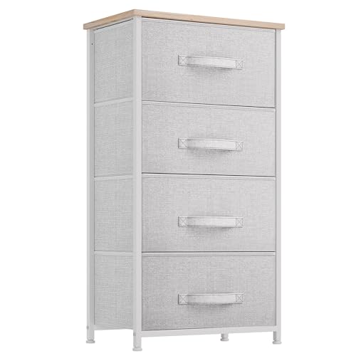 YITAHOME Dresser with 4 Drawers - Fabric Storage Tower, Organizer Unit for Bedroom, Living Room, Hallway, Closets - Sturdy Steel Frame A - Ight Grey F