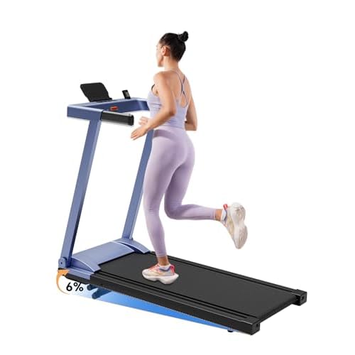 DeerRun Treadmills for Home with Incline and Handles, 3.0 HP Foldable Treadmill for Small Spaces, Folding Running Machine with Smart APP Blue