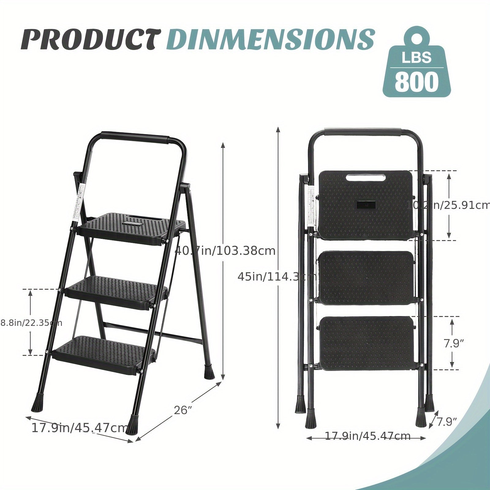 TEMU Step Ladder Shelves Heavy Duty Folding Step Stool With Wide Anti-slip Pedal, 800lbs Storage Shelves Sturdy Steel Ladder Convenient Tool