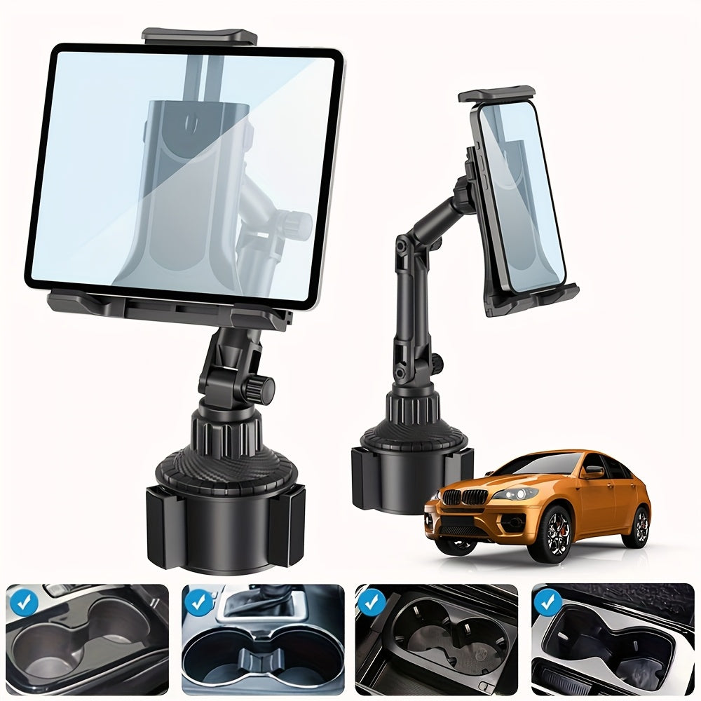 TEMU Heavy-duty Adjustable Car Cup Holder Mount For Tablets & Smartphones - Fits 4.7-14 Inch Devices, Rotatable Design, Abs Material, Vehicle