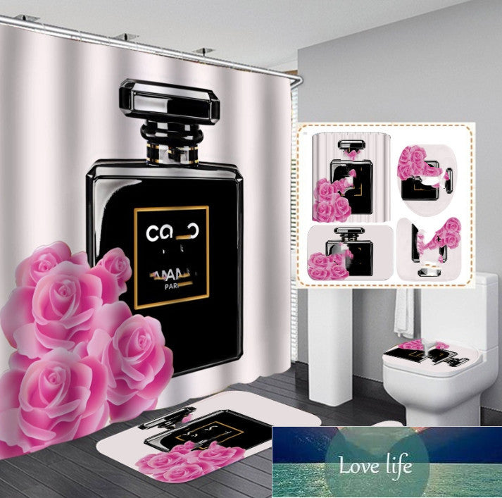 Luxury Polyester Waterproof Bathroom Bathroom Partition Shower Curtain Bathroom Four-Piece Set