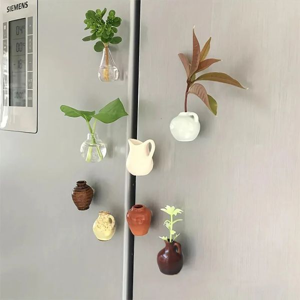 8Pcs Set Mini Ceramic Vase Fridge Magnets Cartoon Refrigerator Magnetic Sticker Message Board Reminder Home