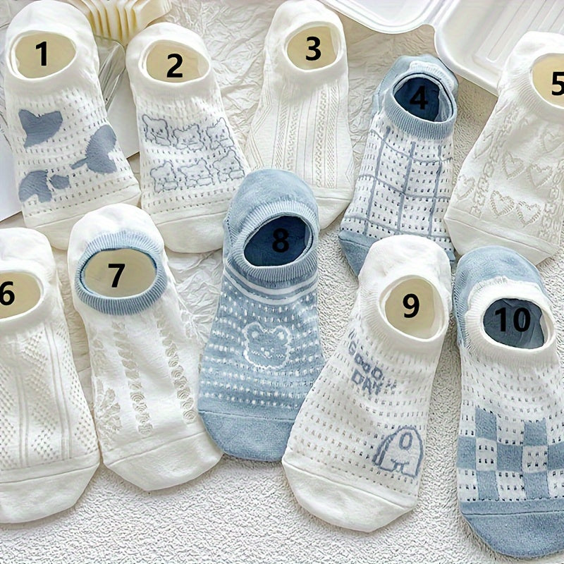 TEMU 10 Pairs Cartoon Pattern Ankle Socks, Comfy & Breathable Short Socks, Women's Stockings & Hosiery