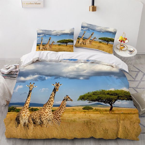 Giraffe Duvet Cover Set King-Queen Size,Tropical Safari Animal Comforter Cover,Funny Giraffe Print Bedding Set for Kids Teens