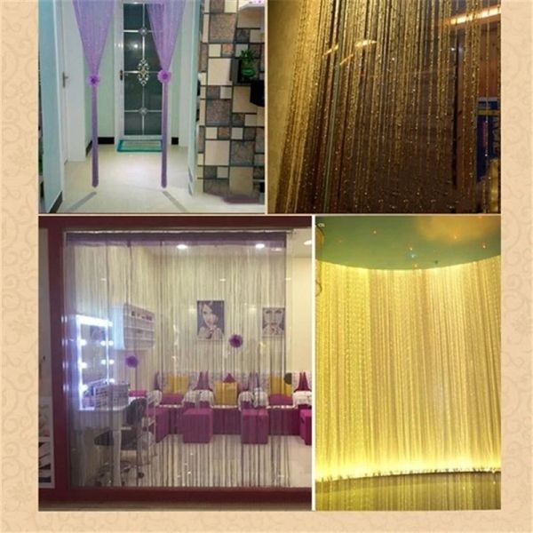 100x200CM Living Room String Curtain Shiny Tassel Silver Line Cortinas Solid Color Window Home Door Divider Curtain