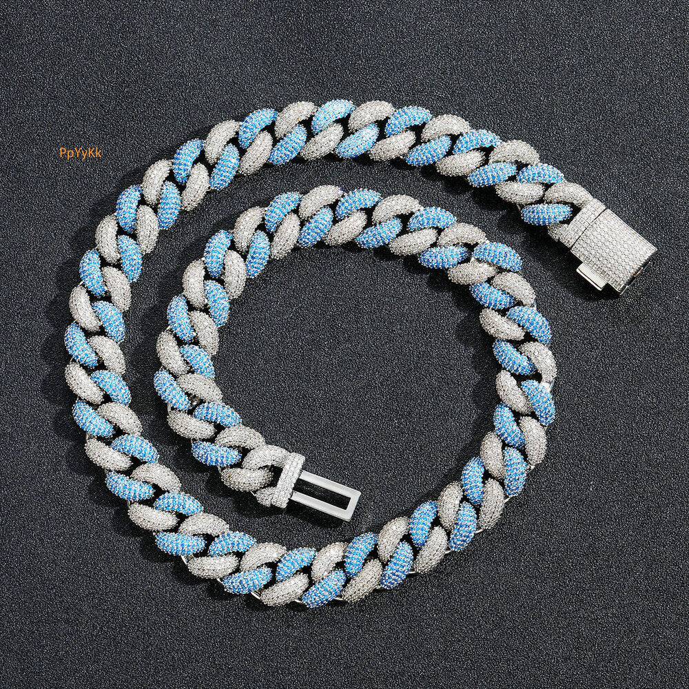 Luxury Jewelry Hip Hop 14MM Blue White Bling Bling Necklace Bubble Cuban Chain Unique Fashion Creative Men Hip Hop Necklace Pass the diamond tester