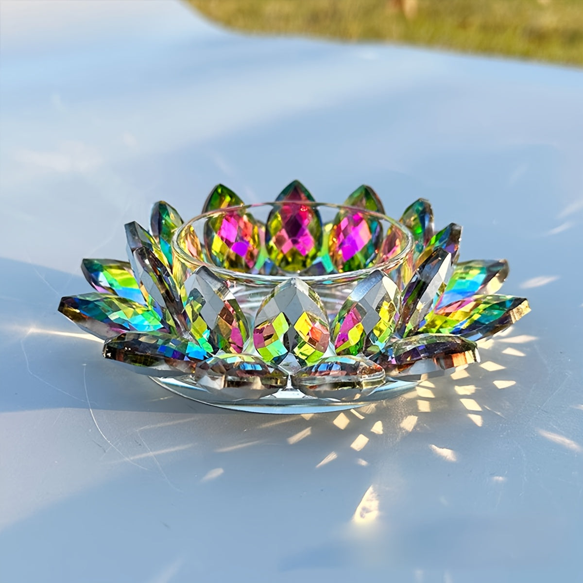 TEMU Sparkling Crystal For Lotus Candle Holder – Elegant Multicolor Tabletop Decoration For Weddings, Parties & Romantic Dinners, 4.13 Inch Diameter
