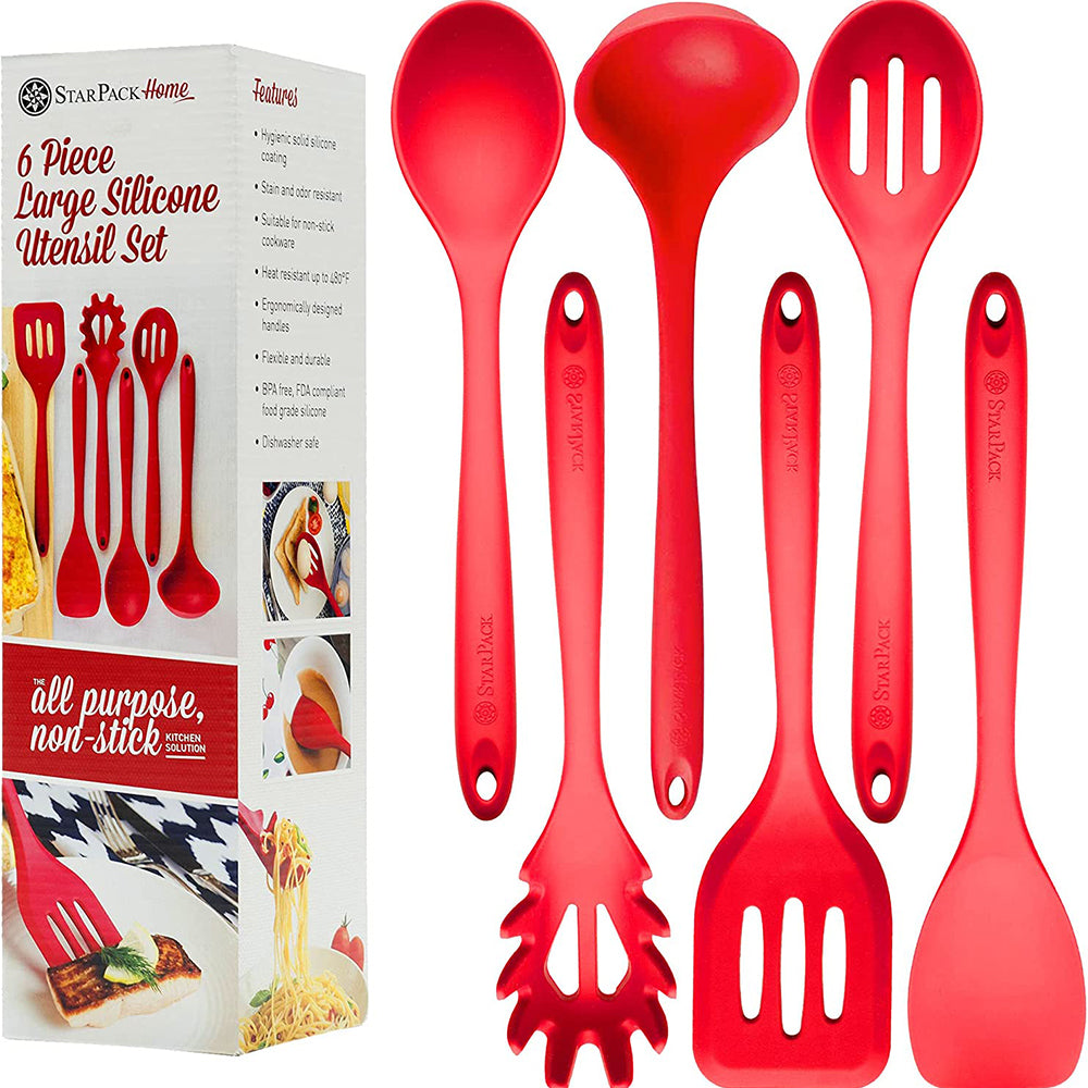 6-Piece Large Silicone BPA-Free Non-Stick Utensil Set - StarPackUtensils-Red