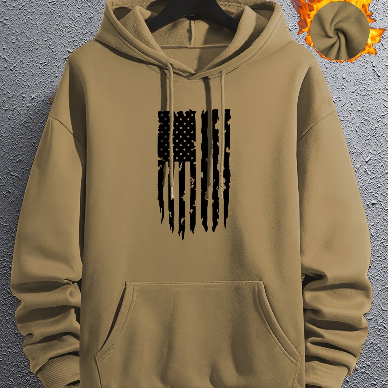 TEMU American Flag Print, Men's Trendy Graphic Hoodie, Casual Slightly Stretch Breathable Hooded Sweatshirt For Outdoor