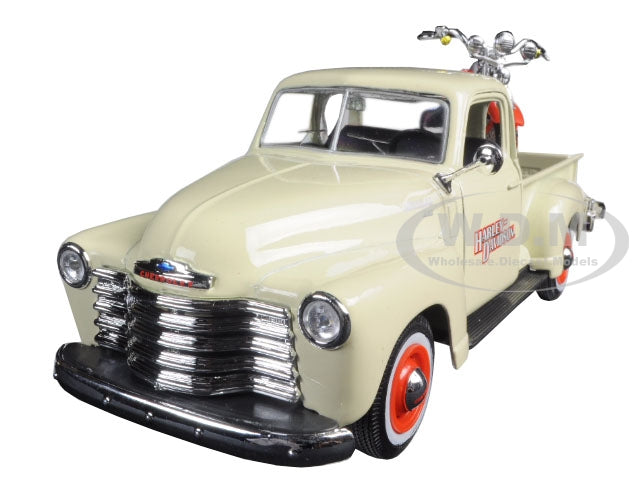 1950 Chevrolet 3100 Pickup Truck Cream 1-25 and 2001 FLSTS Heritage Springer Motorcycle Orange 1-24 "Harley-Davidson Custom" Series Diecast Models by