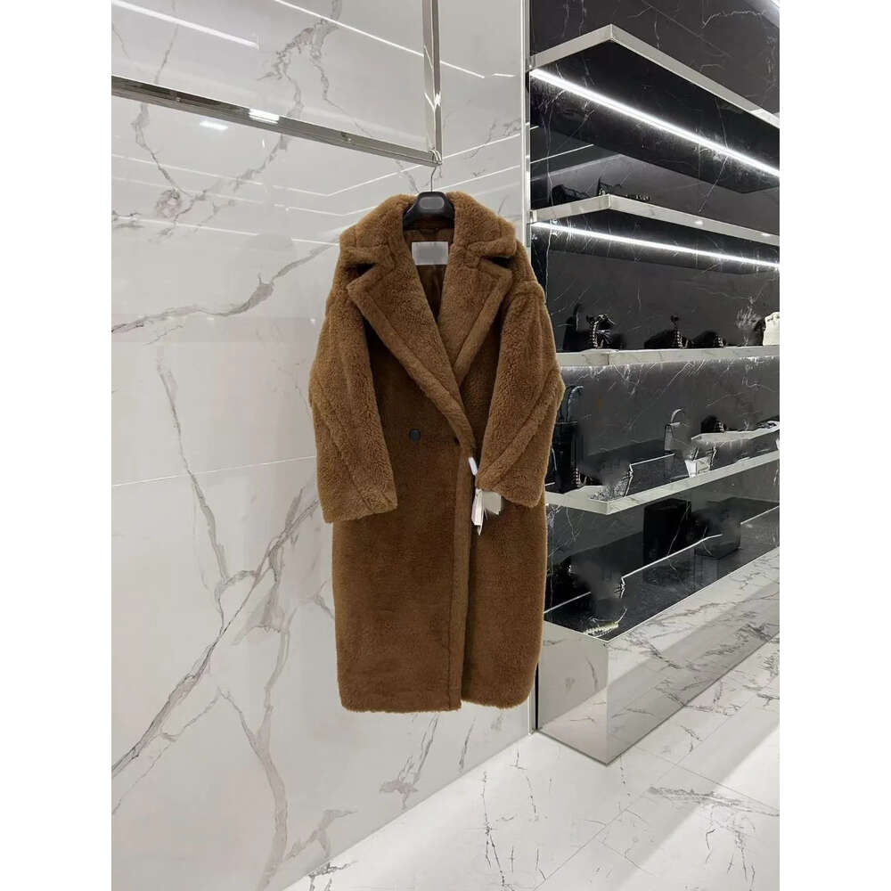 Parkas Coat Cashmere Warm Designer Fashion Winter Women Elegant Teddy Bear Outline Grain Alpaca Wool Shearing Medium Long