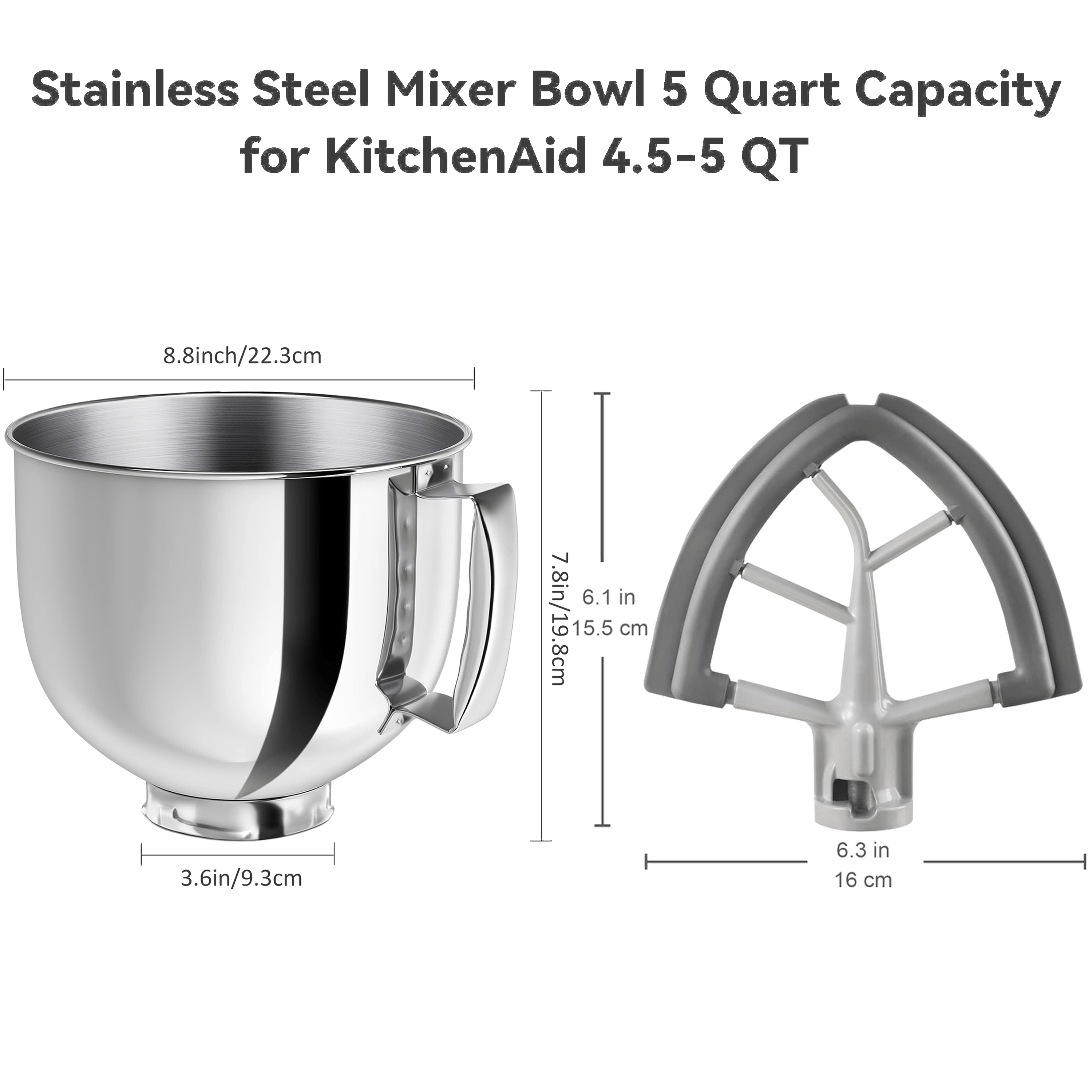 TEMU 2-pack, Stainless Steel Bowl & Beater For 4.5-5 Quart, Mixer Attachement Compatible With, Mixer Accessory, Fits Tilt-head Stand Mixer Bowls For