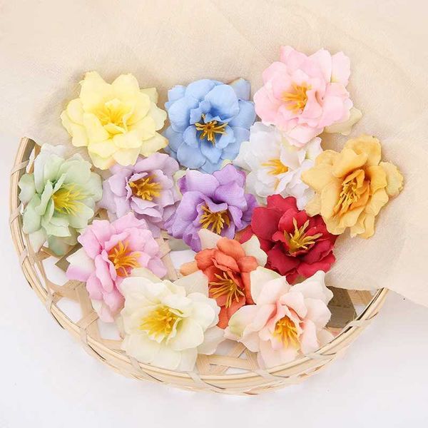 10PCs 5.5cm Artificial Flower Head Silk Rose Orchid For Wedding Decoration Party DIY Wreath Gift Scrapbooking Craft Fake Flower Y241227