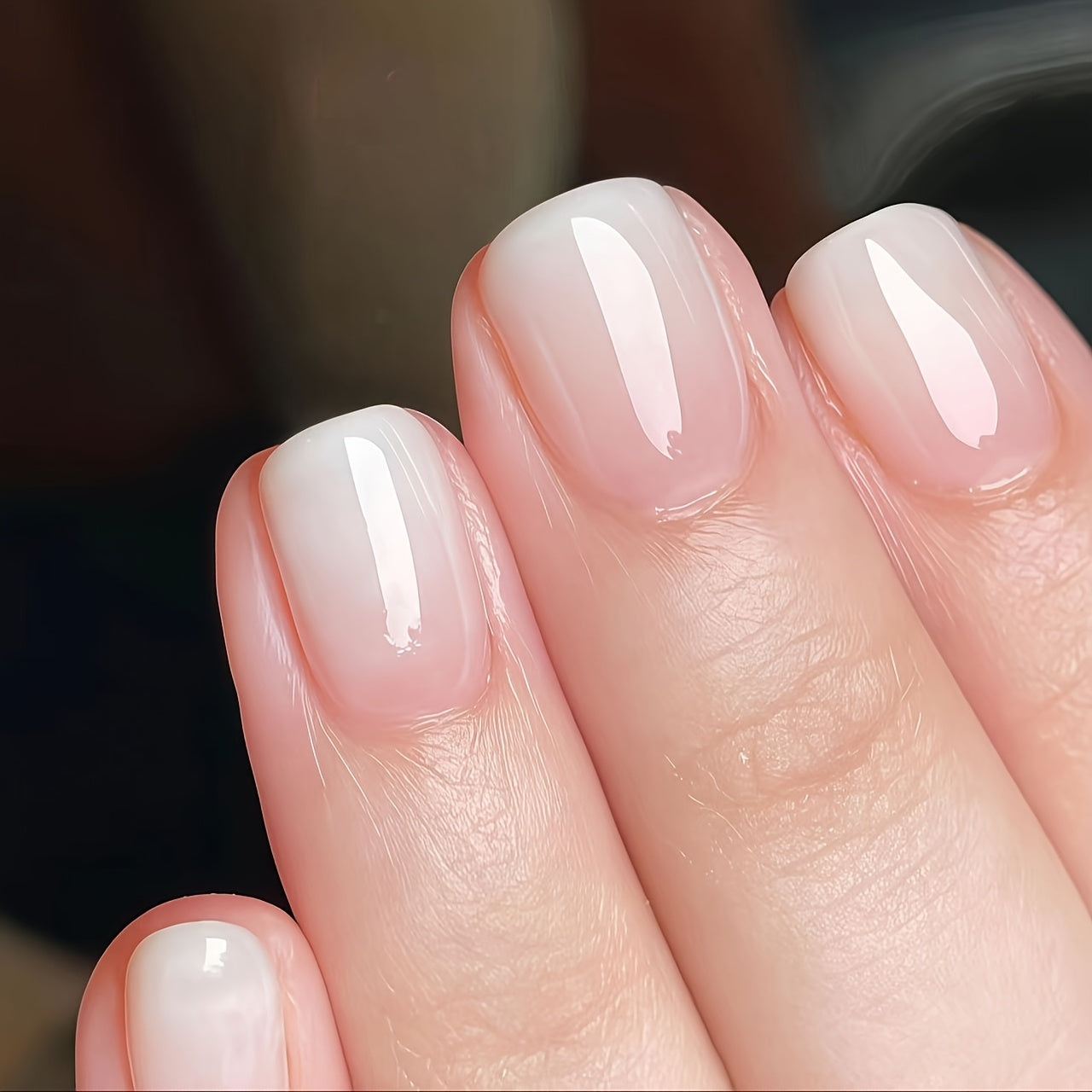 TEMU 24pcs Extra Short Square Press-on Nails - Nude Ombre Glossy Acrylic Fake Nails With White Gradient Design, Full Cover Artificial Nails For Women