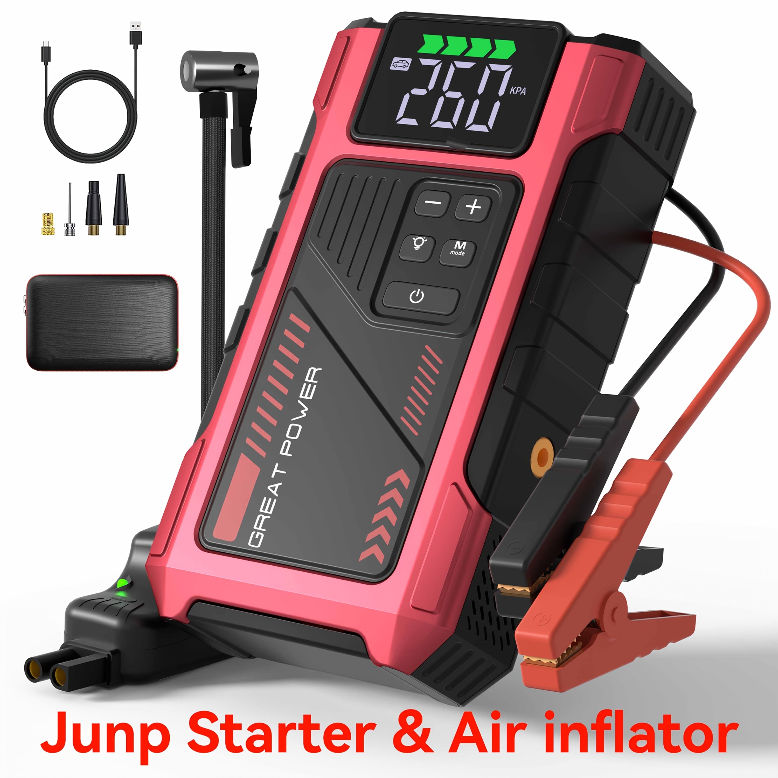 TEMU 5000a Jump Starter With Air Compressor, 5 In 1 Function Jump Box 150psi Jump Pack With Digital Tire Inflator, Car Battery Charger Portable For