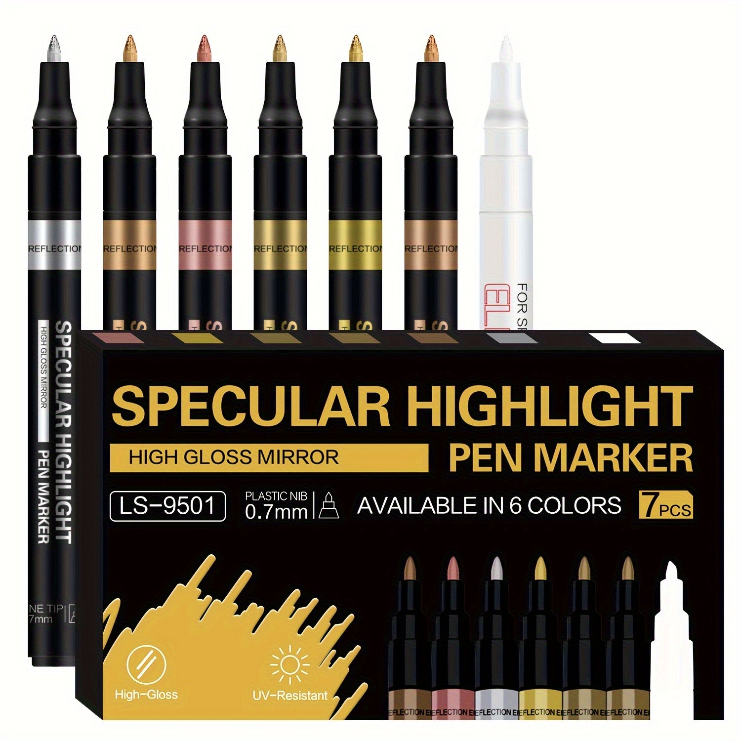 TEMU 7 Mirror Pens, Chrome Paint Pens For Drawing Marking And Repairing, Permanent Reflective Liquid For Patches, Model Painting, Marking Or Diy Art